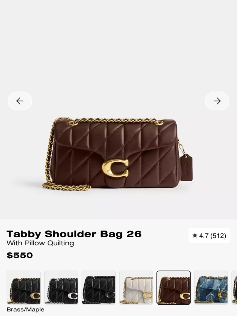 New with box COACH Tabby Shoulder Bag 26
With Pillow Quilting Brass/Maple $550 - Picture 10 of 11